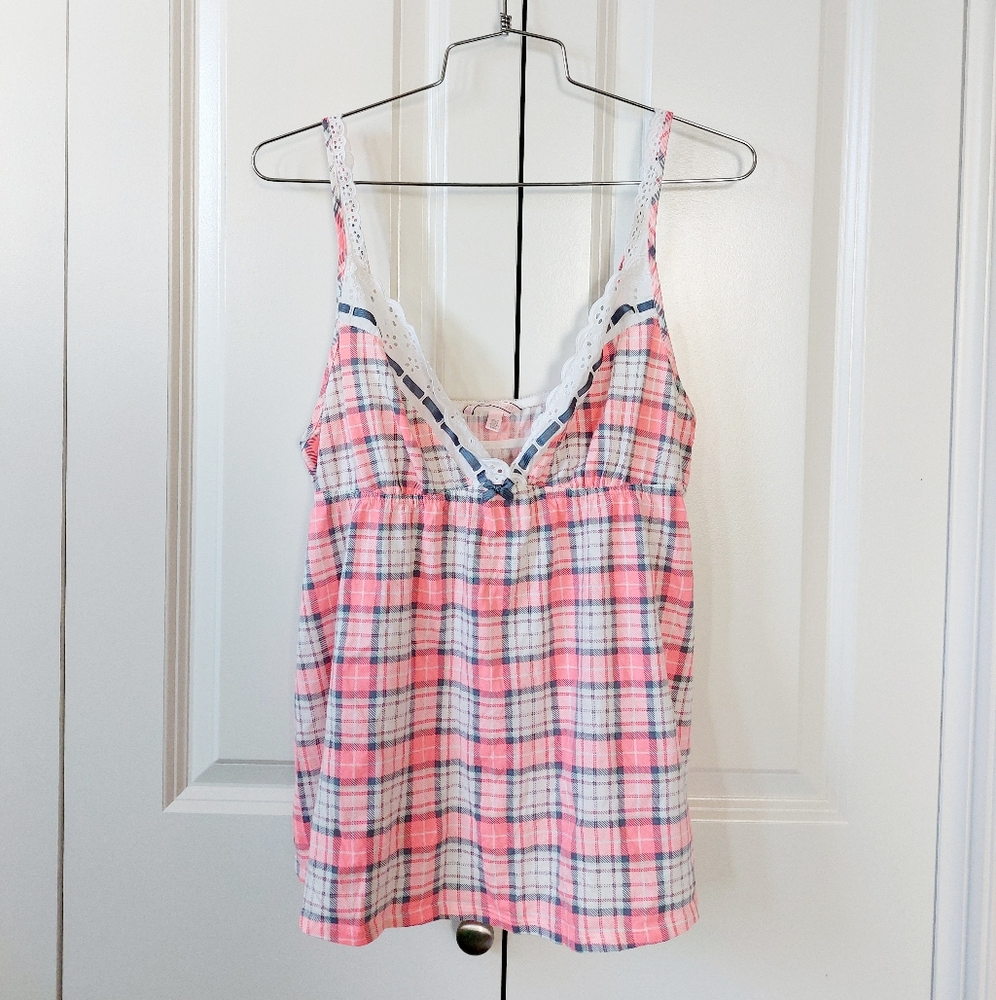 Orange & Grey Plaid Babydoll size Large Victoria's Secret‎ Lingerie Boudoir